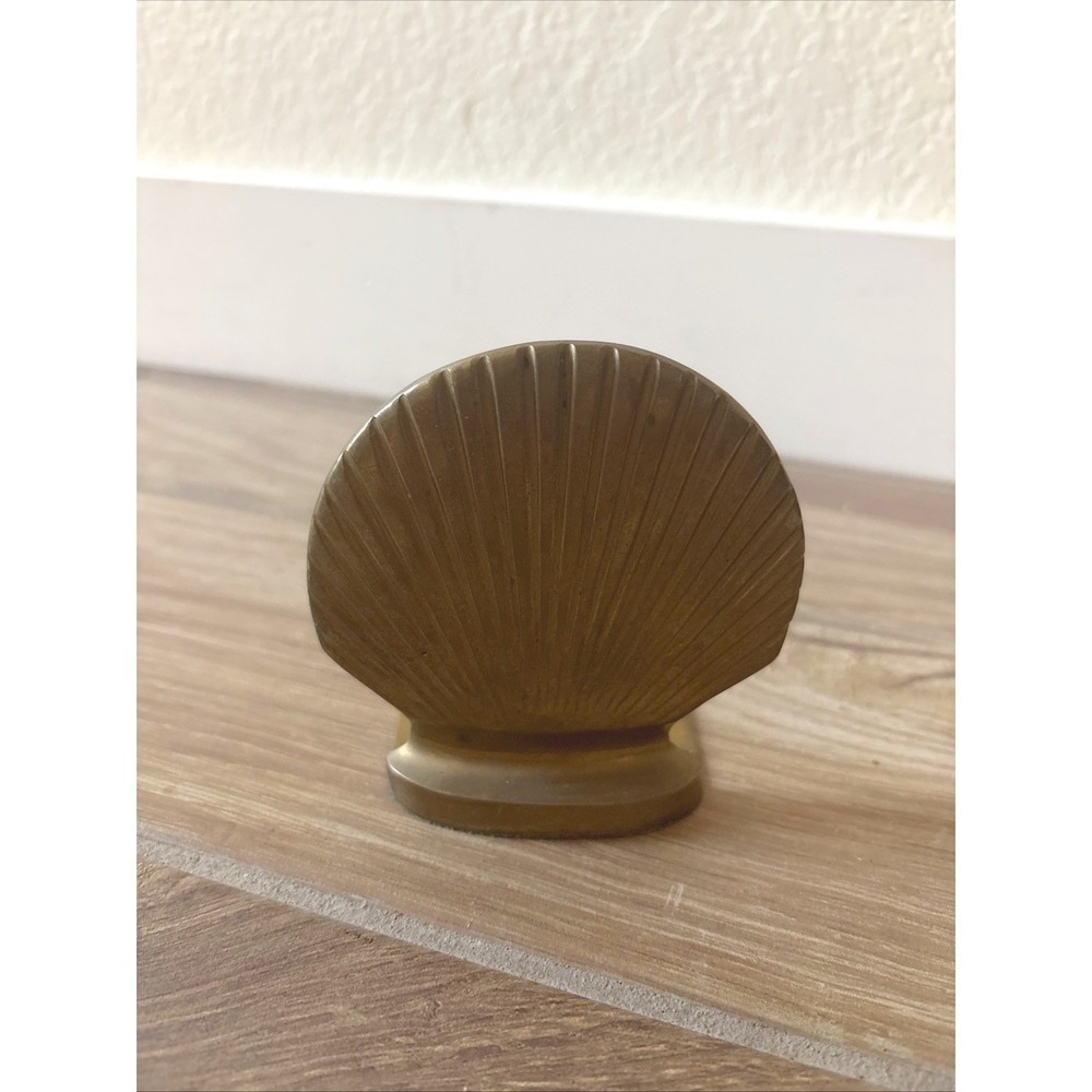 1 Vintage Solid Brass Bookend Seashell Scallop Art Deco Beach MCM Nautical 6"